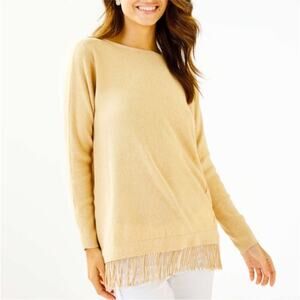 NEW Lilly Pulitzer Glenda Fringe Sweater in Heathered Sand Bar Womens S